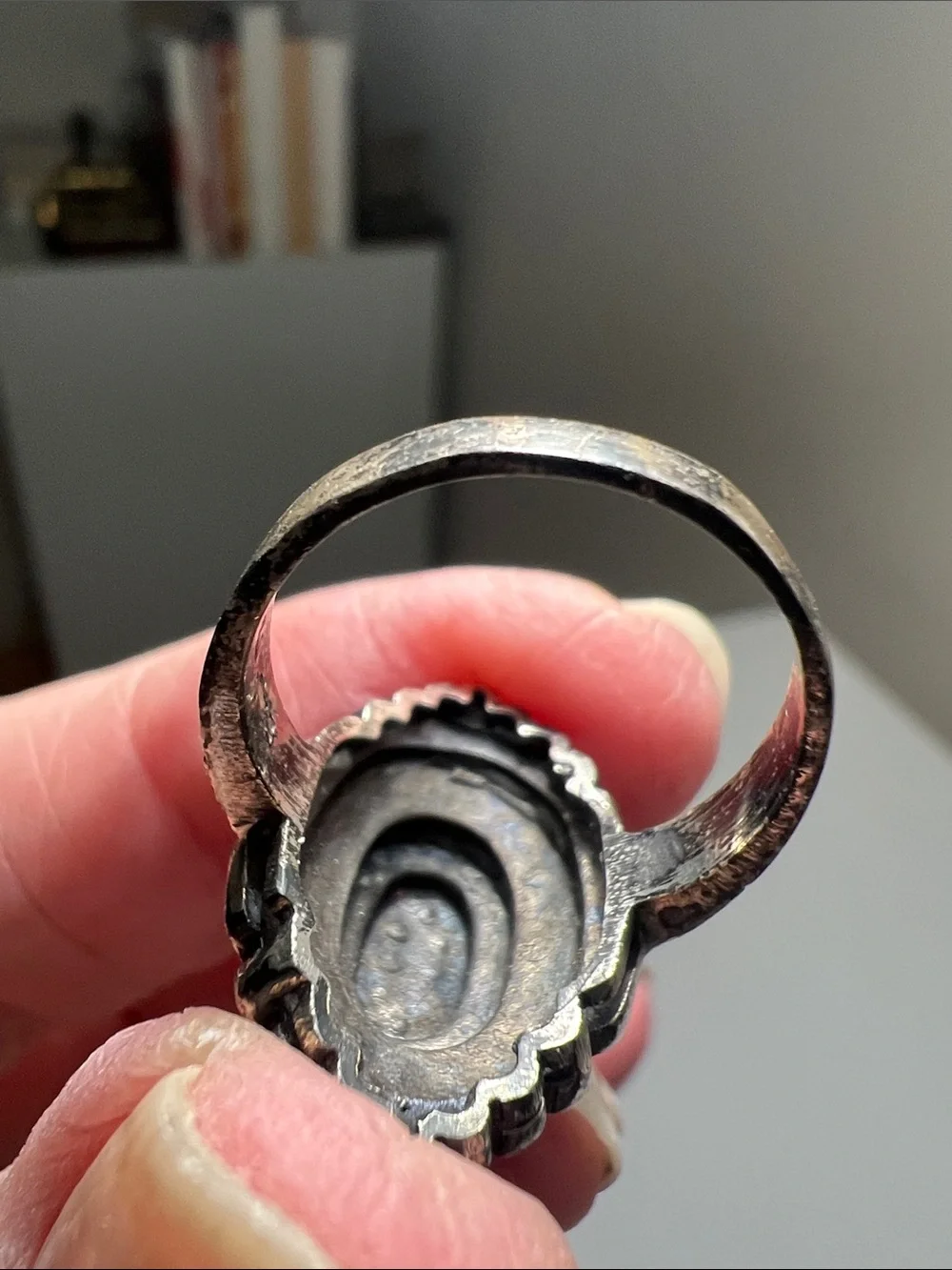 Unique Silver- Tone Black Marcasite Stones in an Oval Cluster Ring Vintage